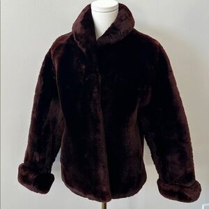 Vintage Womens Luxurious Brown Mouton Faux Fur Coat Boxy Sz S/M Old Money Glam